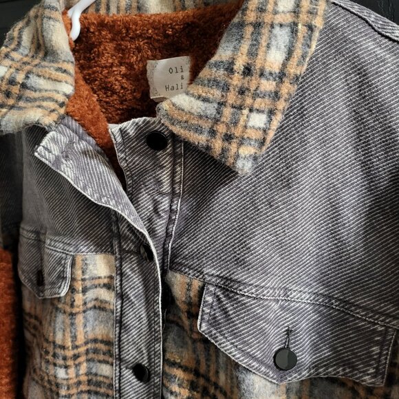 Oli & Hali Pieced Sherpa Corduroy Plaid Jacket Womens Large Button Down - Picture 8 of 12